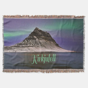 Kirkjufell Mountain in Iceland Northern Lights Throw Blanket