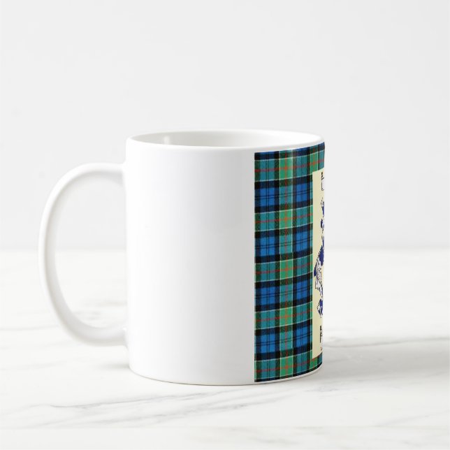 Kirkpatrick Crest on AncientColquhoun Tartan Coffee Mug (Left)