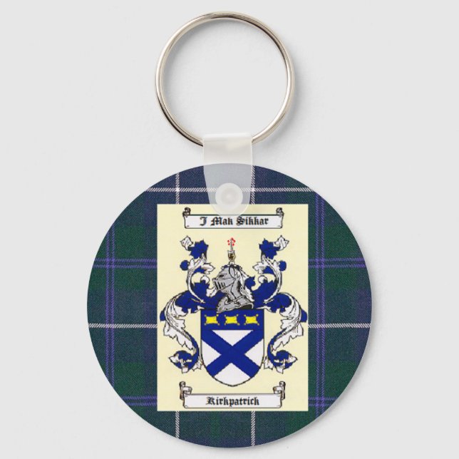 Kirkpatrick Crest on Douglas Blue Tartan Key Ring (Front)