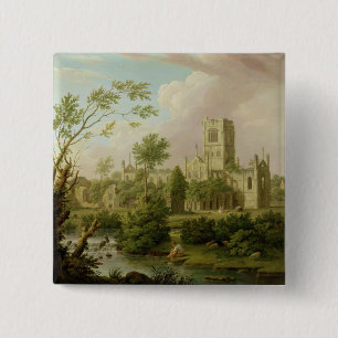 Kirkstall Abbey, Yorkshire, 1747 (oil on canvas) 15 Cm Square Badge