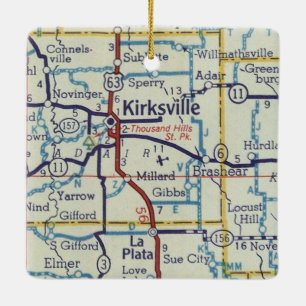 Kirksville MO Vintage Map Ceramic Ornament