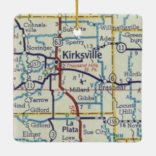Kirksville MO Vintage Map Ceramic Ornament
