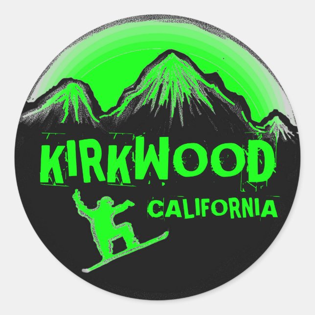 Kirkwood California green snowboard stickers (Front)