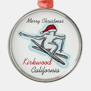 Kirkwood California santa hat skier ornament