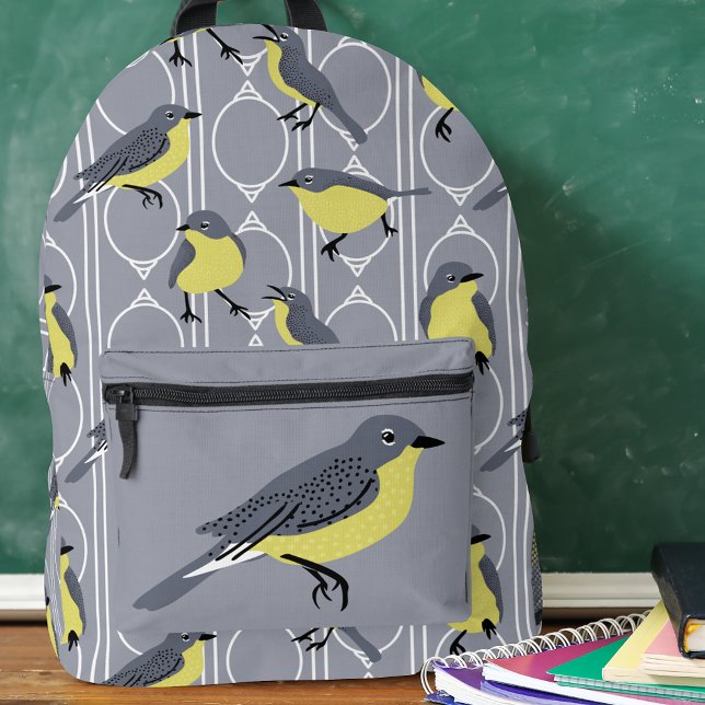 Kirtland's Warblers Bird Lovers Grey and Yellow Printed Backpack (Creator Uploaded)