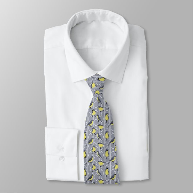 Kirtland's Warblers Bird Lovers Grey and Yellow Tie (Tied)