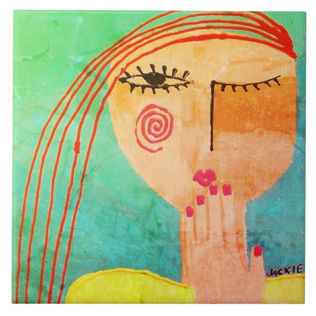Kiss Abstract Portrait of a Woman Ceramic Tile (Front)