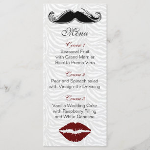 kiss and moustache zebra stripes  wedding menu