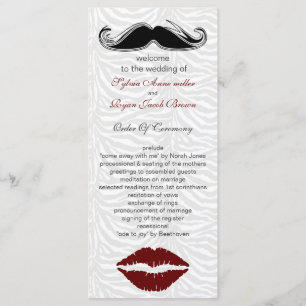 kiss and moustache zebra stripes wedding program