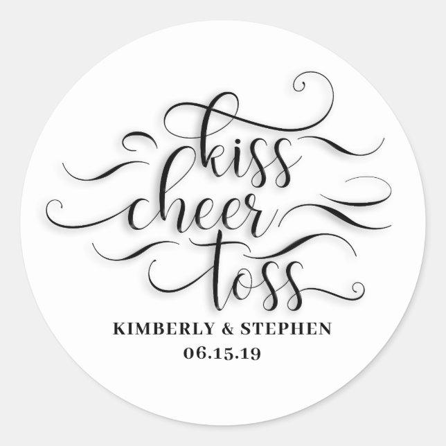 Kiss Cheer Toss Wedding Petals Packing Classic Round Sticker (Front)