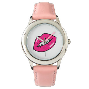 Kiss Compact Mirror Sterling Silver Necklace Watch