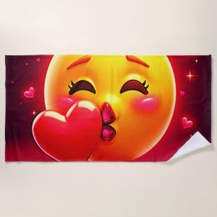Kiss Emoji: Love and Hearts Art Beach Towel