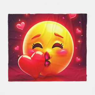 Kiss Emoji: Love and Hearts Art Fleece Blanket