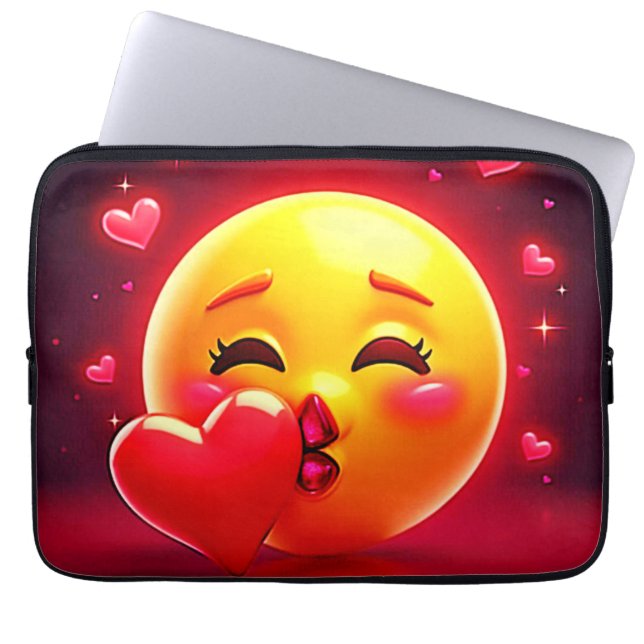 Kiss Emoji: Love and Hearts Art Laptop Sleeve (Front)