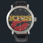 KISS Gold retro Watch / Fun Party classic<br><div class="desc">WATCH: Classic retro watch with golden text "KISS" and red lips - fun fashion, college party, bachelor outfit, secret Santa, office friday / night out. Text can be easily changed to monogram.</div>