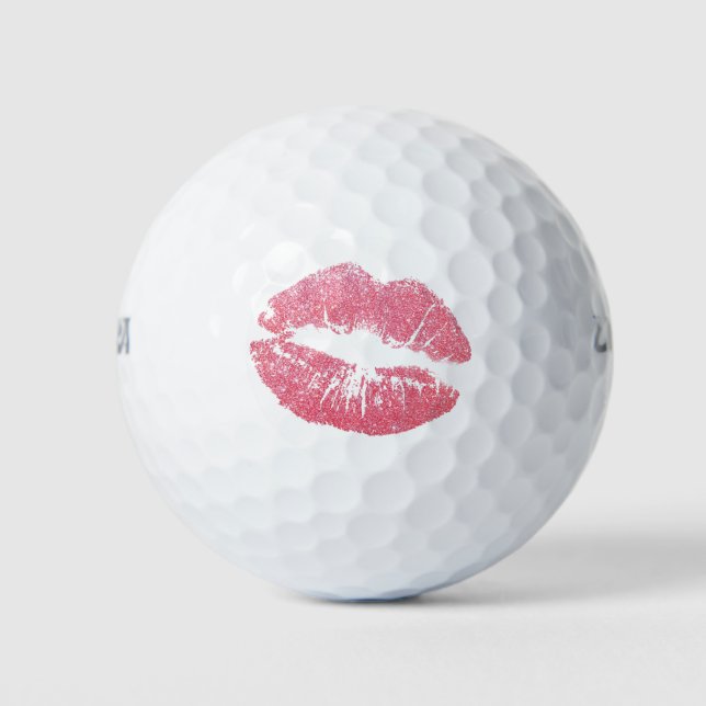 Kiss golf balls, fun pink lips gift golf balls (Front)