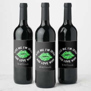 Kiss I'm Irish Funny St Patricks Day Personalised Wine Label