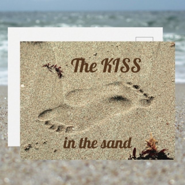 Kiss in the Sand Footprints Beach Romantic Postcard (Creator Uploaded)