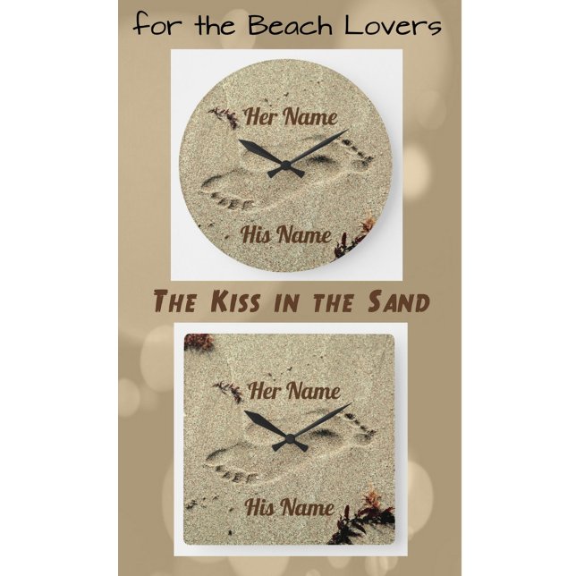 Kiss in the Sand with Couple's Names wall Square Wall Clock (Creator Uploaded)