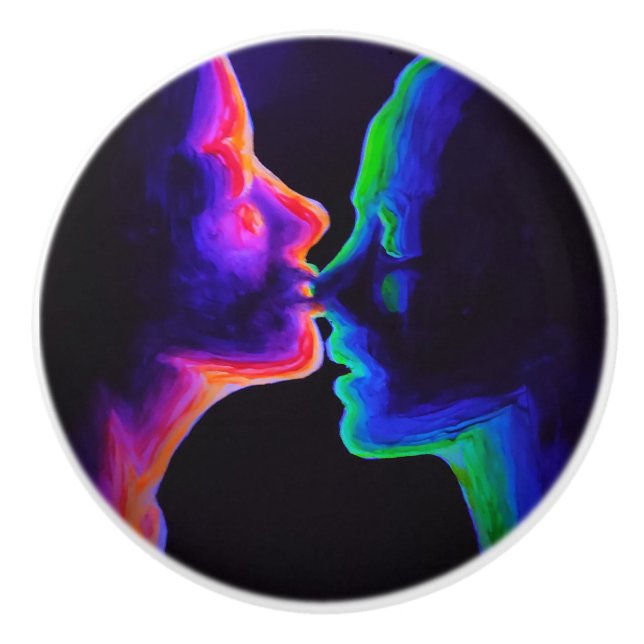 Kiss in the ultraviolet light ceramic knob (Front)