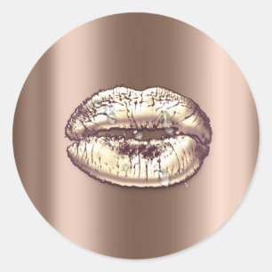 Kiss Lips Beige Gold Makeup Artist Water Drops Classic Round Sticker