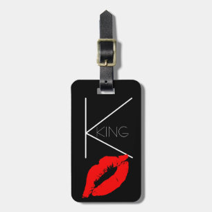 Kiss Lips Black Red Lipstick King Custom Monogram Luggage Tag