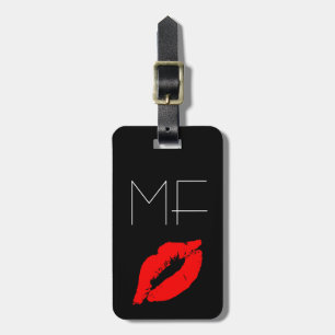 Kiss Lips Black Red Lipstick Love Monogram Luggage Tag