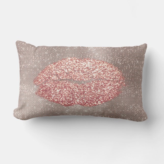 Kiss Lips Glitter Glam Makeup Blush Sequin Skinny Lumbar Cushion (Front)