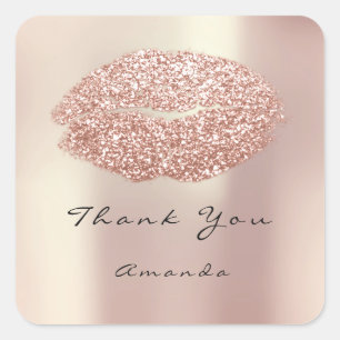 Kiss Lips Glitter Glam Makeup Blush Thank Name Square Sticker