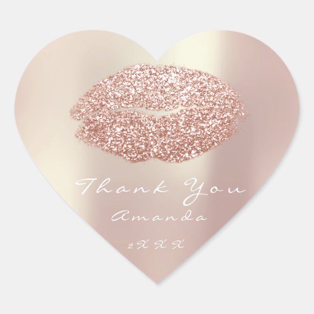 Kiss Lips Glitter Heart Makeup 16th Thank Name Heart Sticker (Front)