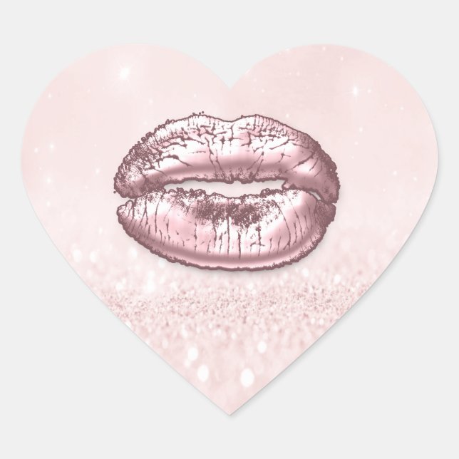 Kiss Lips Glitter Pink Heart Makeup Bridal Brandin Sticker (Front)