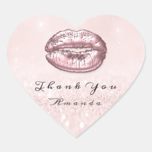 Kiss Lips Glitter Pink Heart Makeup Bridal Thank Sticker