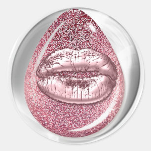 Kiss Lips Glitter Pink Round Makeup Artist Brandin Classic Round Sticker