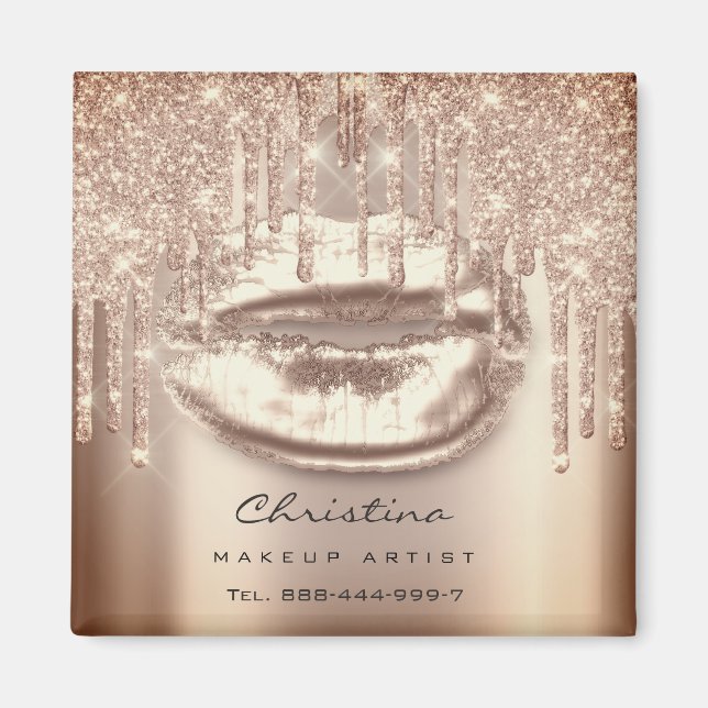 Kiss Lips Makeup Artist Glitter Drips Sparkly Lux Magnet (Front)