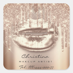 Kiss Lips Makeup Artist Glitter Drips Sparkly Name Square Sticker