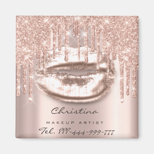 Kiss Lips Makeup Artist Glitter Drips Sparkly Tel Magnet (Front)