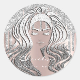 Kiss Lips Makeup Artist Glitter Eyelash Spark Grey Classic Round Sticker
