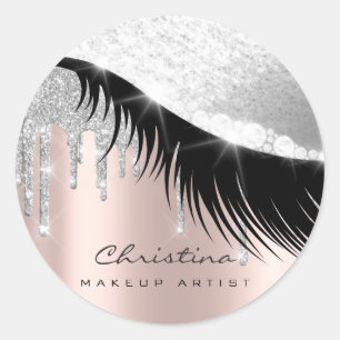 Kiss Lips Makeup Artist Glitter Lashe Sparkly Grey Classic Round Sticker