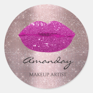 Kiss Lips Makeup Custom Name Violet Berry Classic Round Sticker
