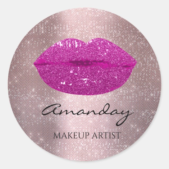 Kiss Lips Makeup Custom Name Violet Berry Classic Round Sticker (Front)
