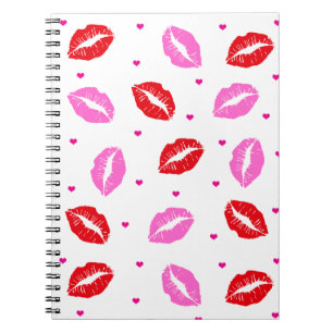 Kiss Lips Pink and Red, Hearts Notebook 