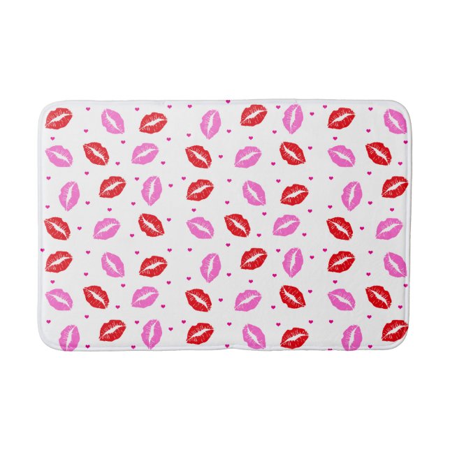 Kiss Lips Pink Red  and Hearts Bath Mat (Front)