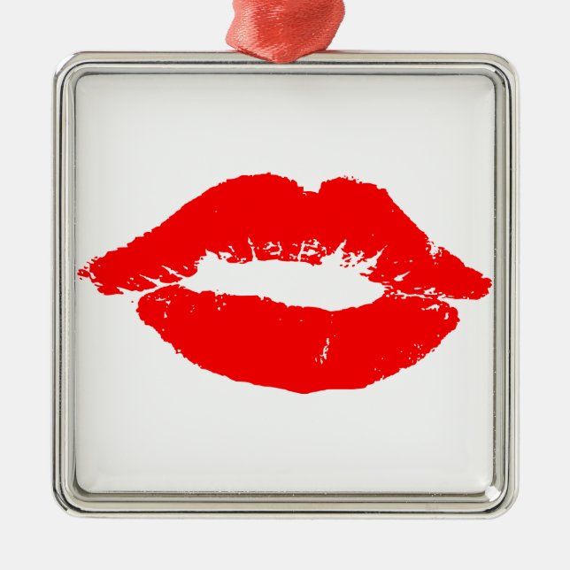 Kiss Lips Red Lipstick Love Passion Valentine Metal Ornament (Front)