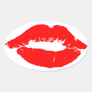 Kiss Lips Red Lipstick Love Passion Valentine Oval Sticker