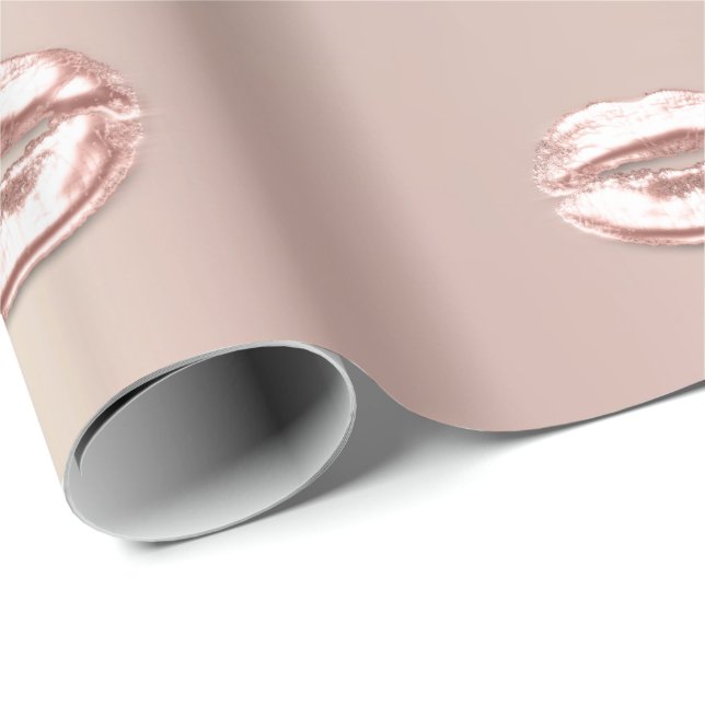 Kiss Lips Rose Gold Blush Bridal Sweet 16th Wrapping Paper (Roll Corner)