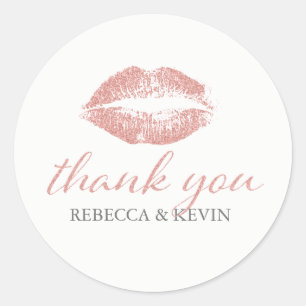 Kiss Lips Rose Gold Glitter Texture Thank You Classic Round Sticker