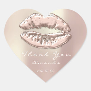 Kiss Lips Rose Gold Heart Makeup 16th Thank Name Sticker