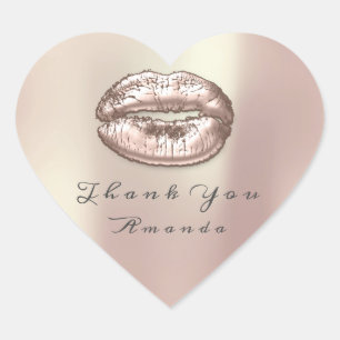Kiss Lips Rose Gold Heart Makeup Bridal 16th Thank Sticker