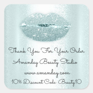Kiss Lips Thank You Shopping Discount Blue Glitter Square Sticker