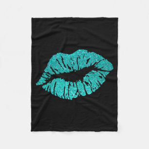 Kiss Lips Turquoise Blue Valentines Day Y Love Vib Fleece Blanket